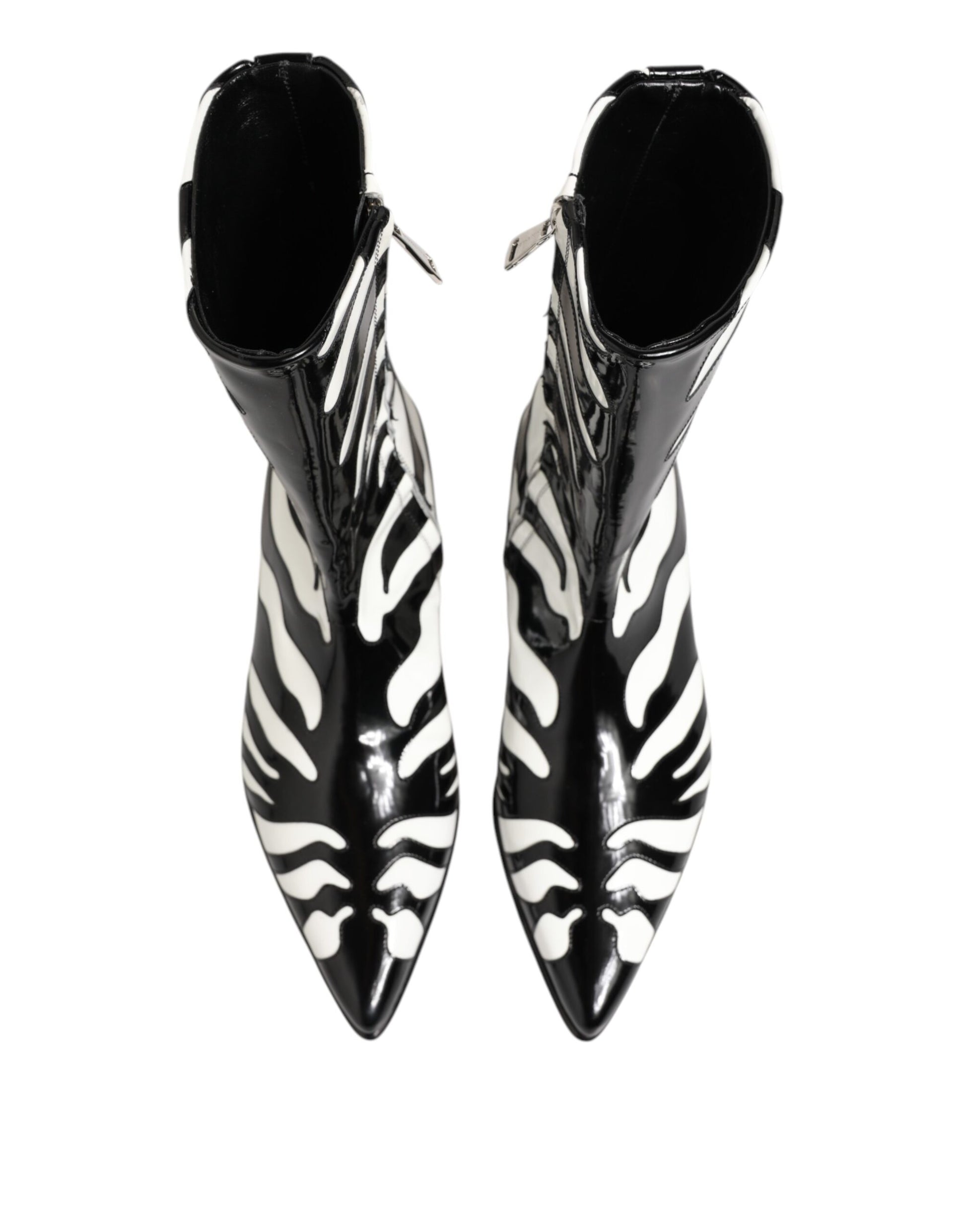 Dolce & Gabbana Black White Zebra Leather Mid Calf Boots