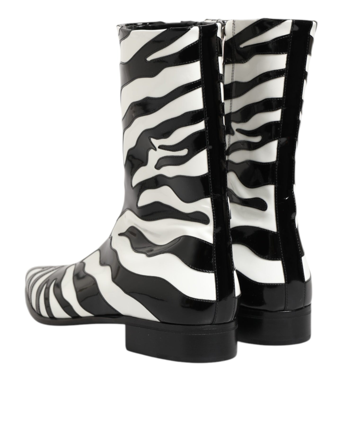 Dolce & Gabbana Black White Zebra Leather Mid Calf Boots