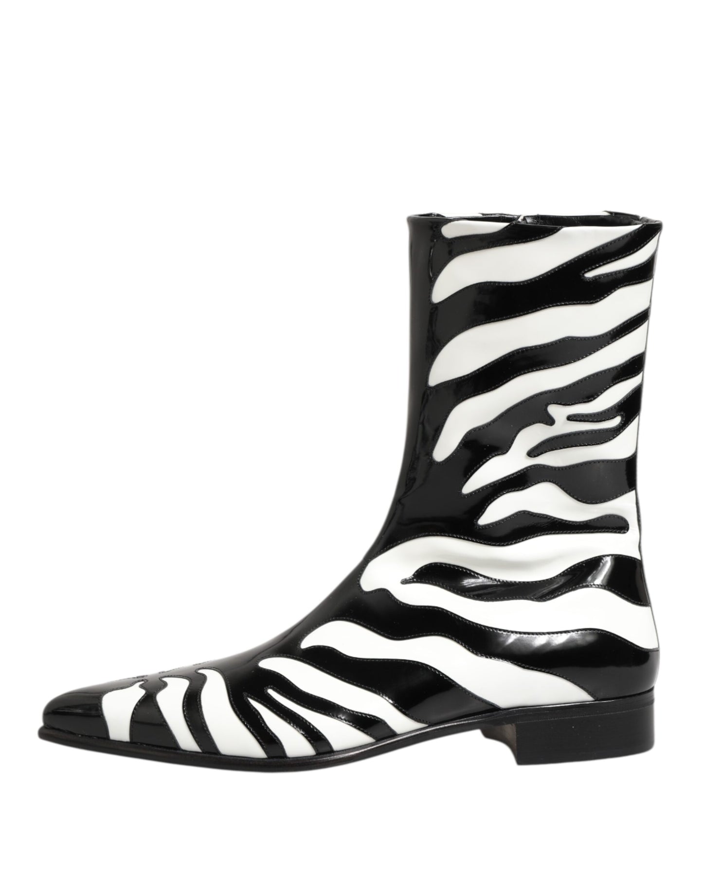 Dolce & Gabbana Black White Zebra Leather Mid Calf Boots