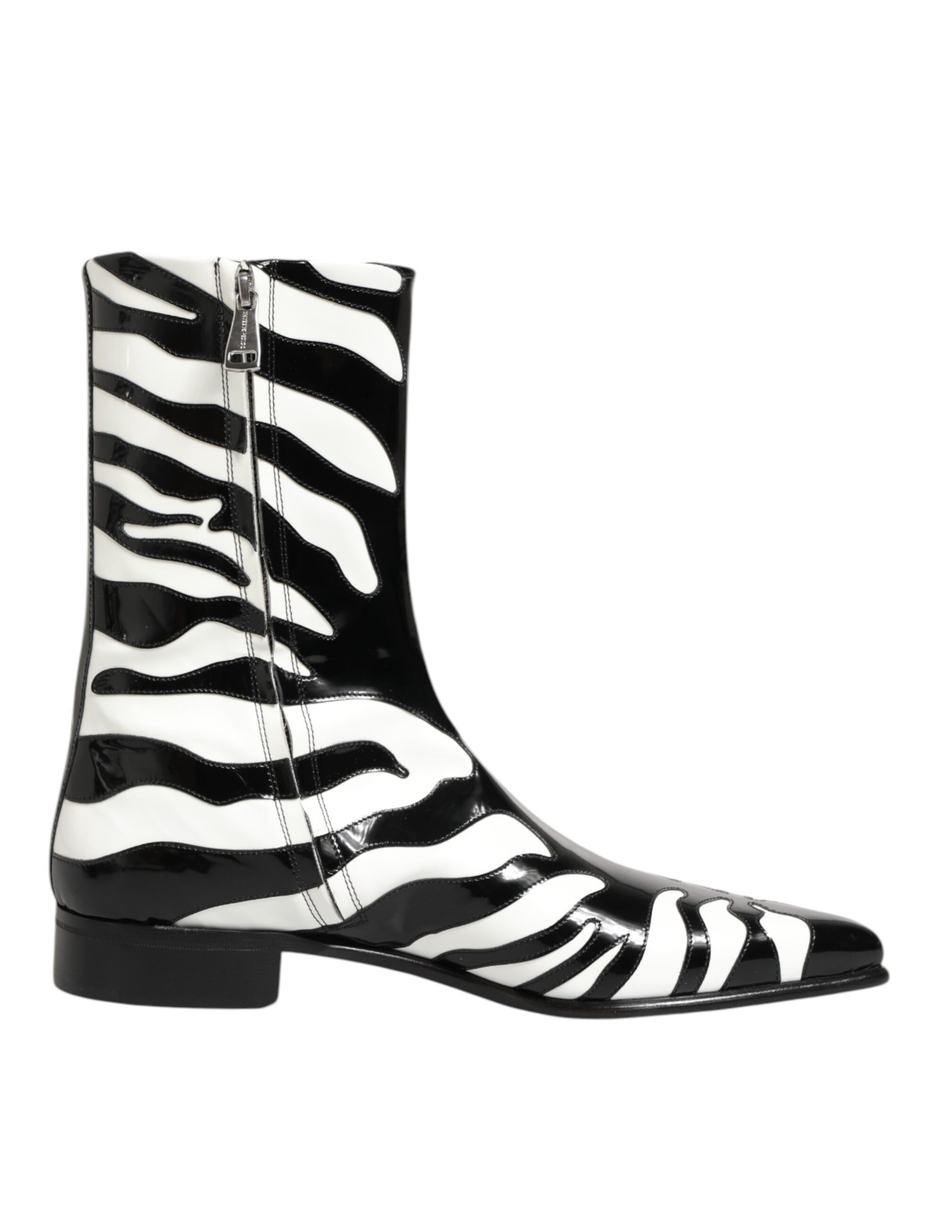Dolce & Gabbana Black White Zebra Leather Mid Calf Boots