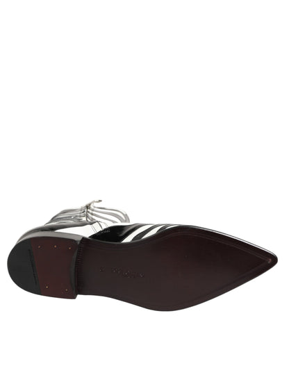 Dolce & Gabbana Black White Zebra Leather Mid Calf Boots