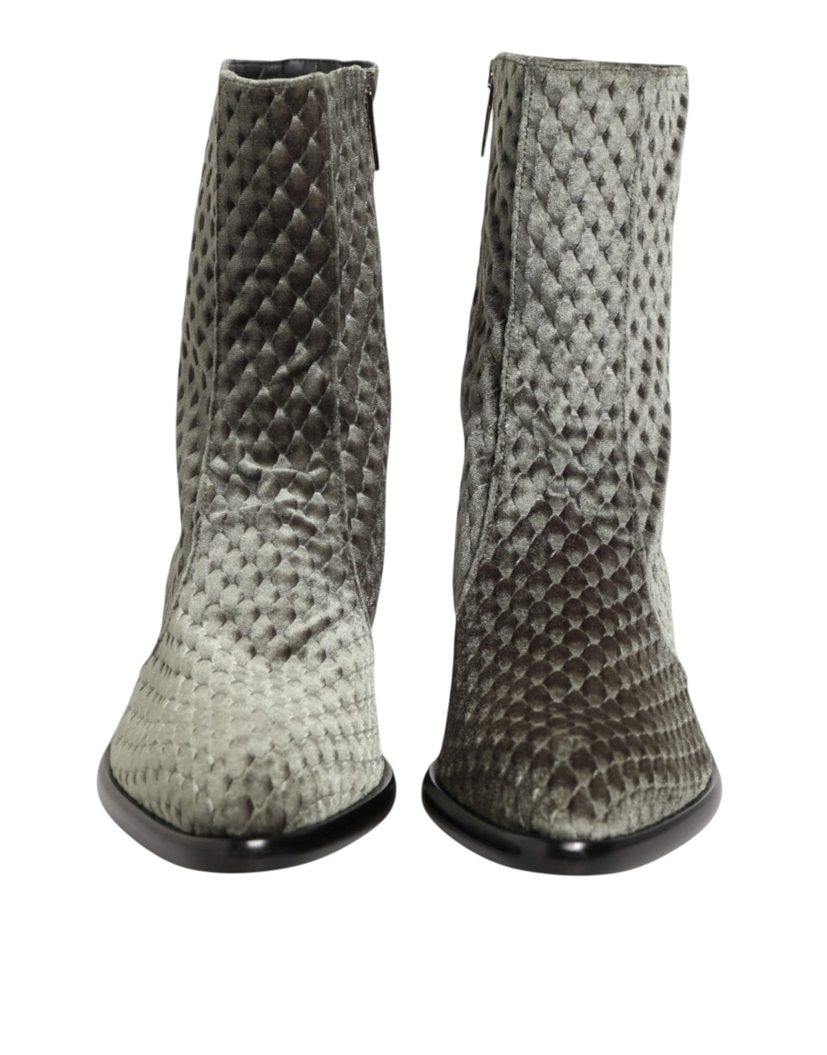 Dolce & Gabbana Gray Velvet Mid Calf Boots
