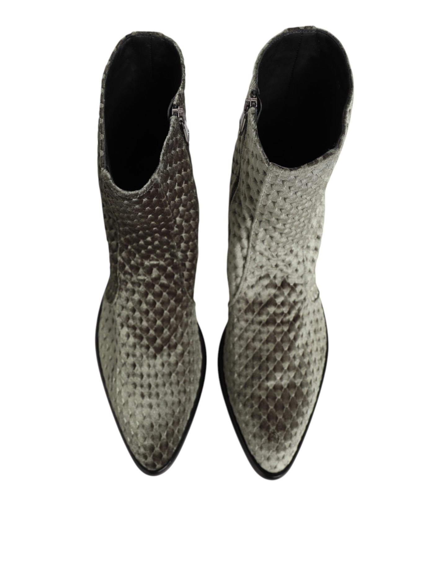 Dolce & Gabbana Gray Velvet Mid Calf Boots