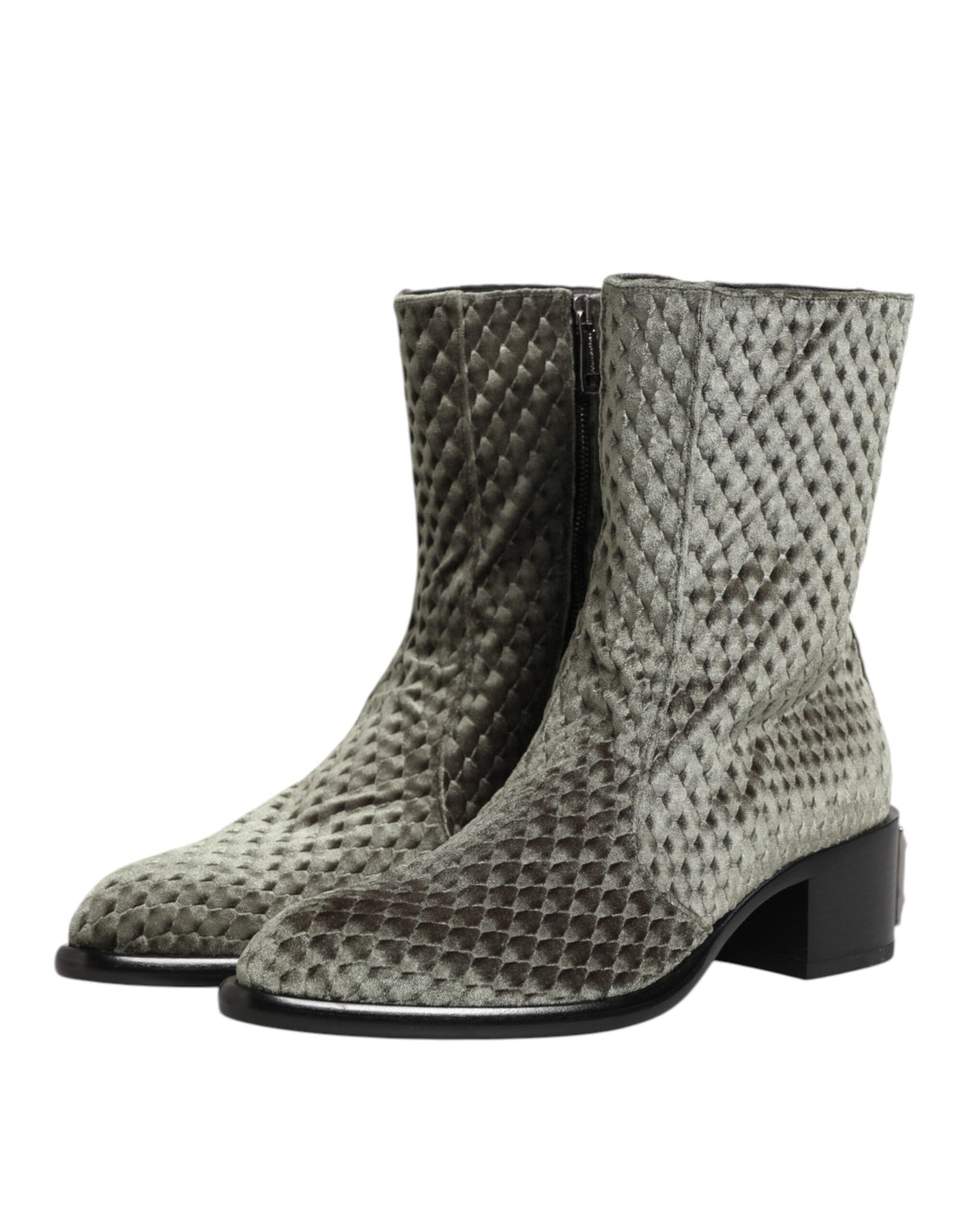 Dolce & Gabbana Gray Velvet Mid Calf Boots