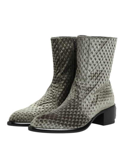 Dolce & Gabbana Gray Velvet Mid Calf Boots