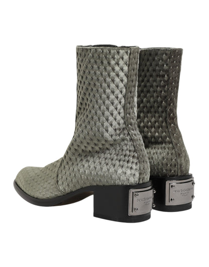 Dolce & Gabbana Gray Velvet Mid Calf Boots