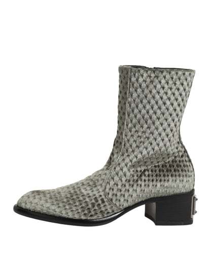 Dolce & Gabbana Gray Velvet Mid Calf Boots