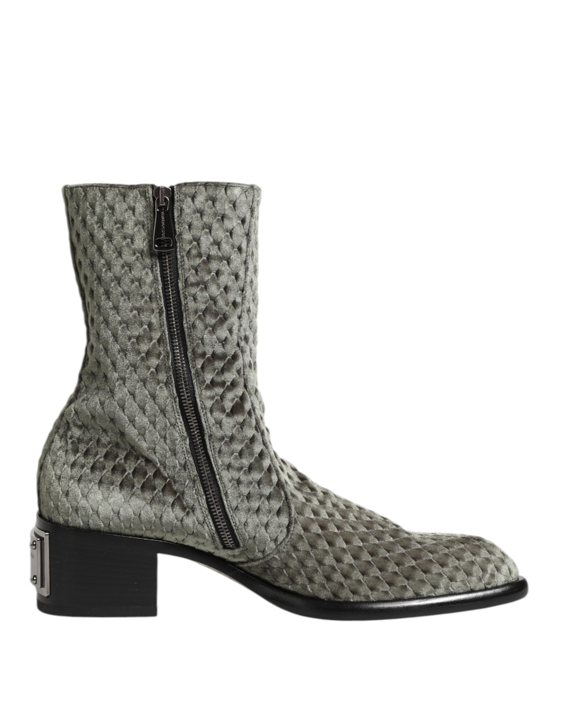 Dolce & Gabbana Gray Velvet Mid Calf Boots