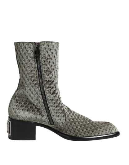 Dolce & Gabbana Gray Velvet Mid Calf Boots