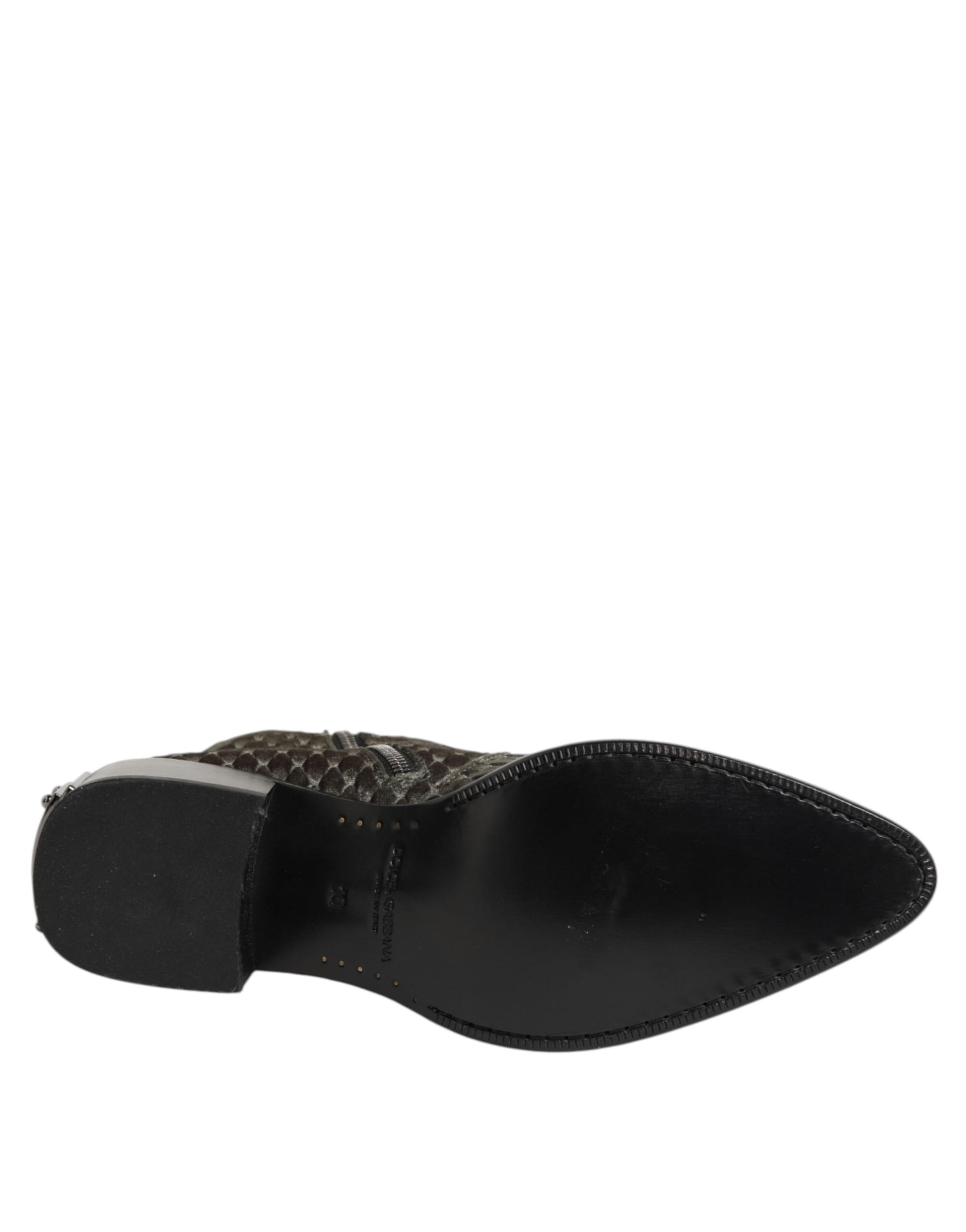 Dolce & Gabbana Gray Velvet Mid Calf Boots