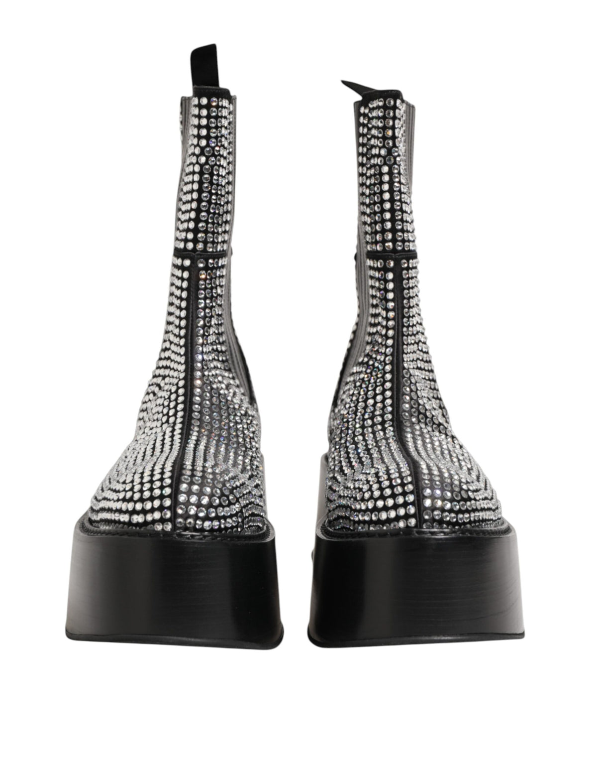 Dolce & Gabbana Black Crystal Strass Mid Calf Short Boots