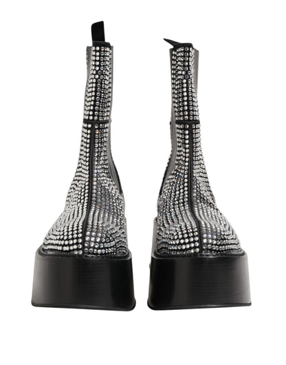 Dolce & Gabbana Black Crystal Strass Mid Calf Short Boots