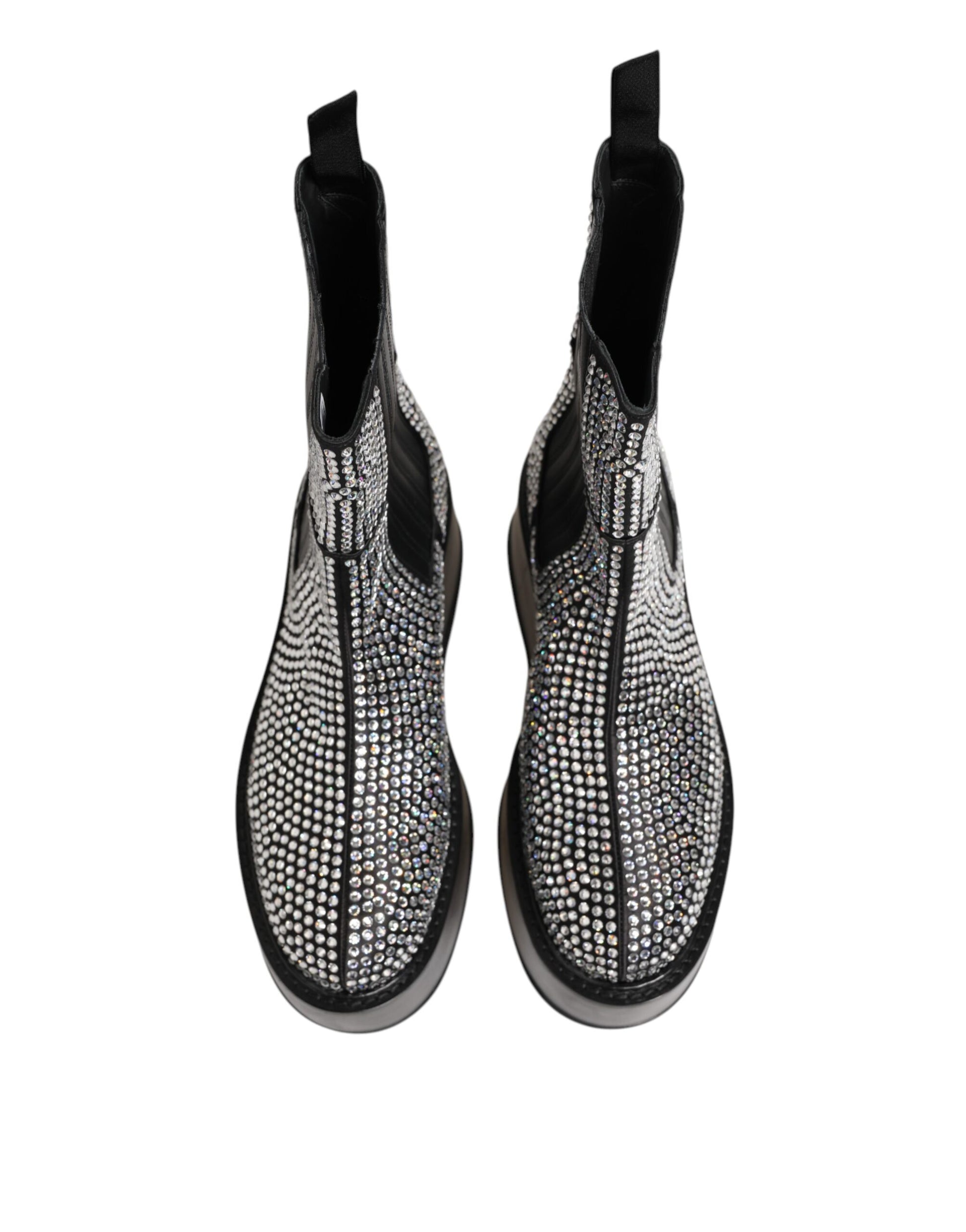 Dolce & Gabbana Black Crystal Strass Mid Calf Short Boots