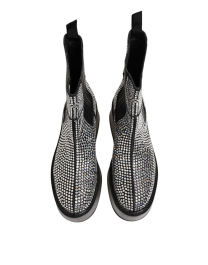 Dolce & Gabbana Black Crystal Strass Mid Calf Short Boots