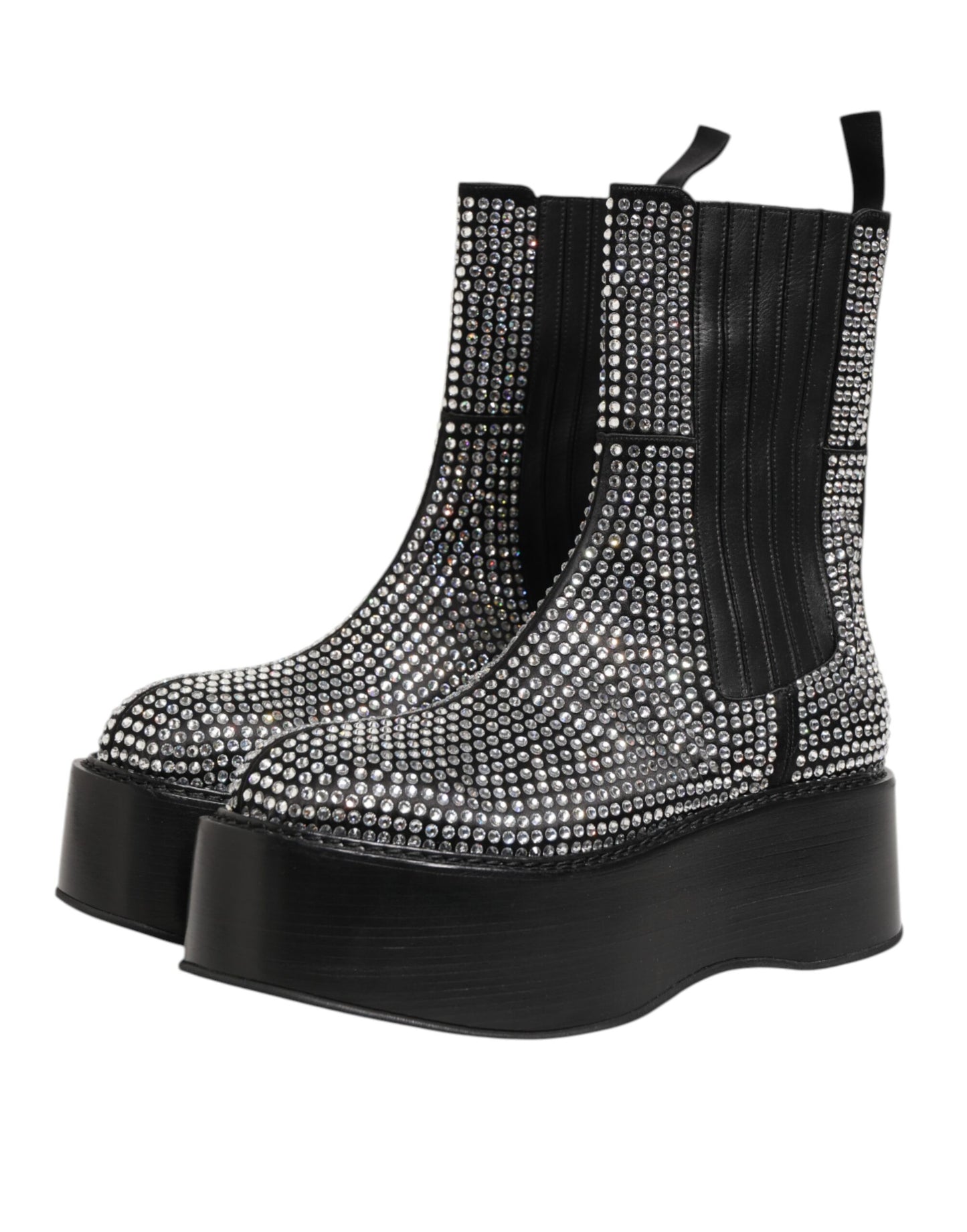 Dolce & Gabbana Black Crystal Strass Mid Calf Short Boots