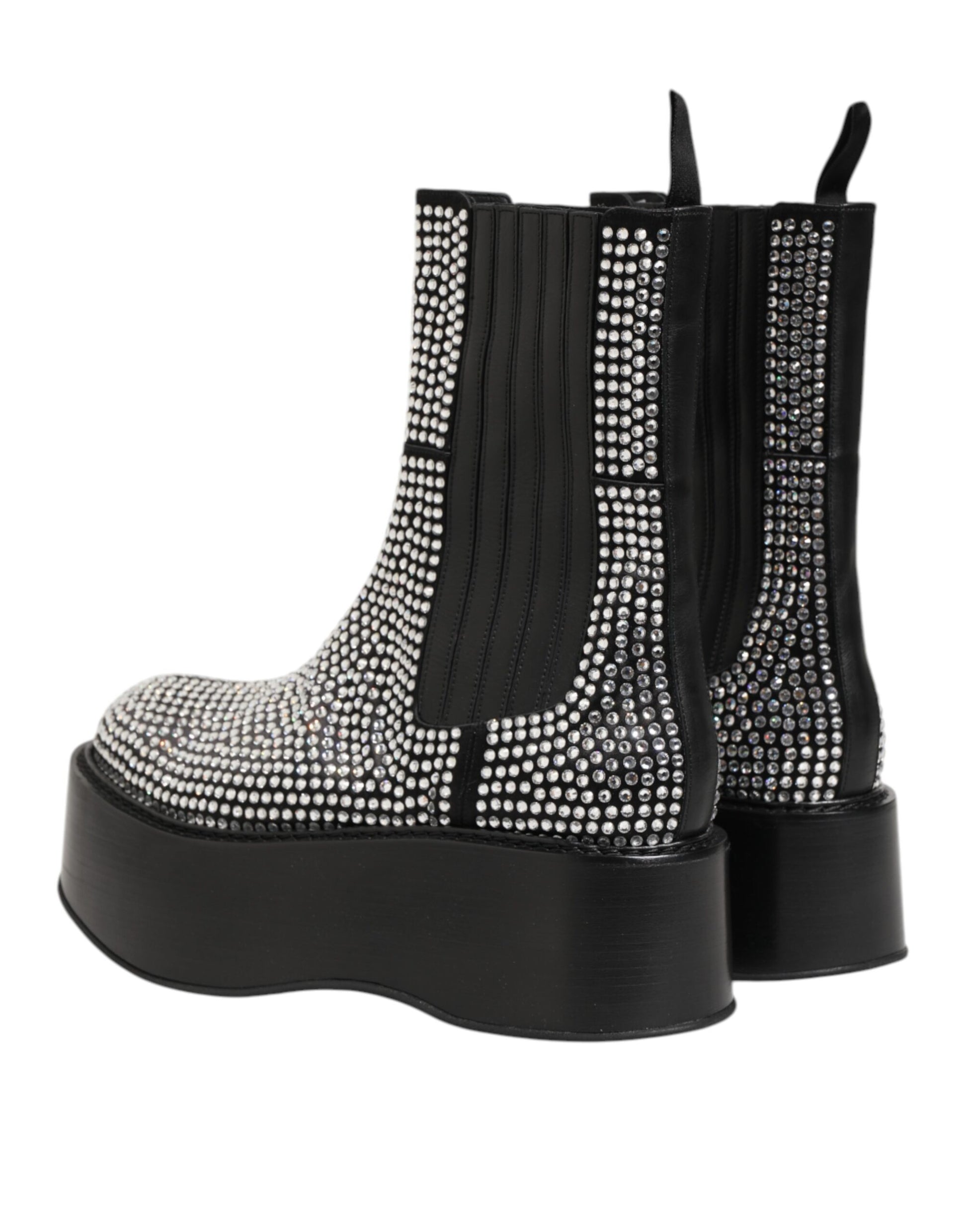 Dolce & Gabbana Black Crystal Strass Mid Calf Short Boots
