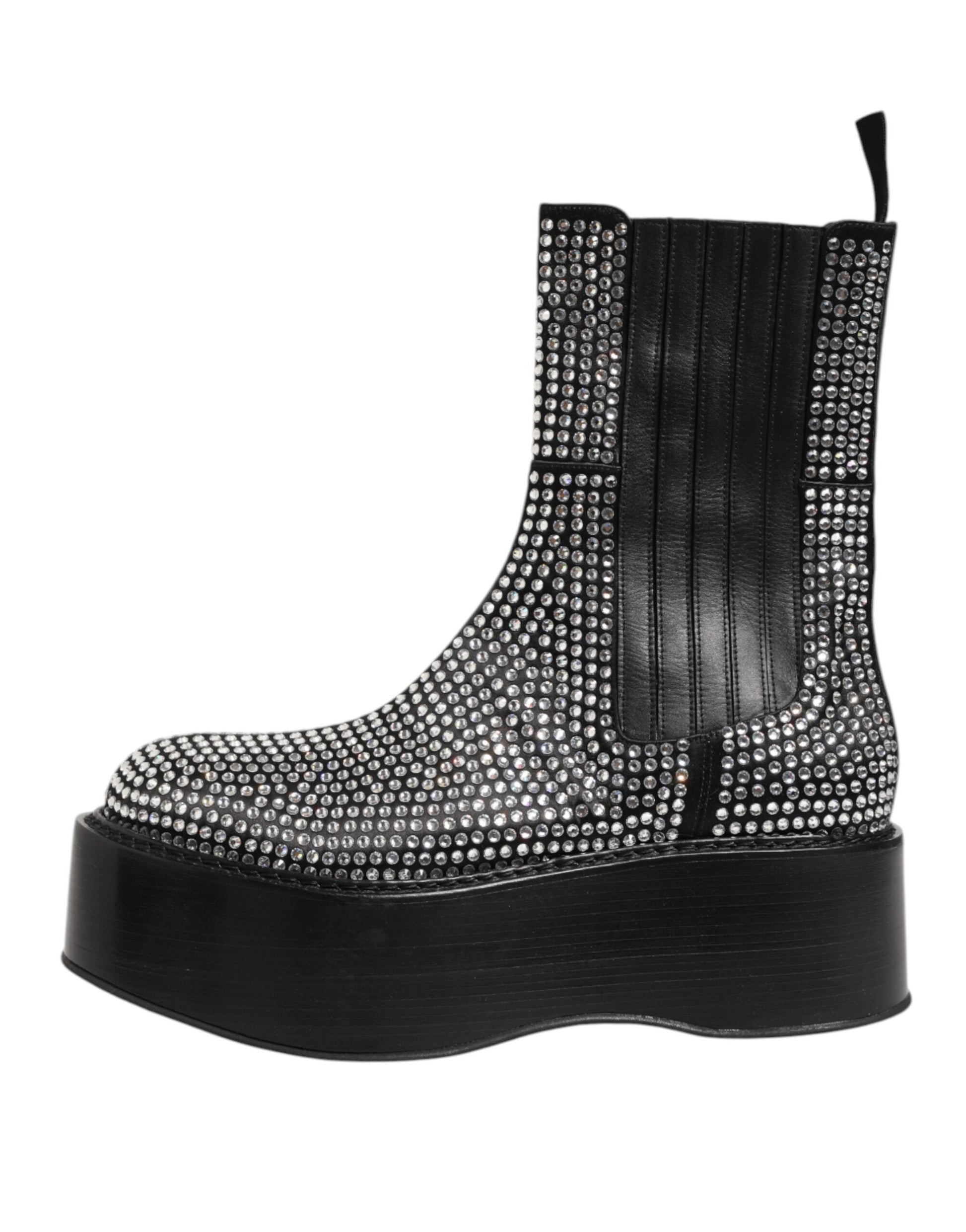 Dolce & Gabbana Black Crystal Strass Mid Calf Short Boots