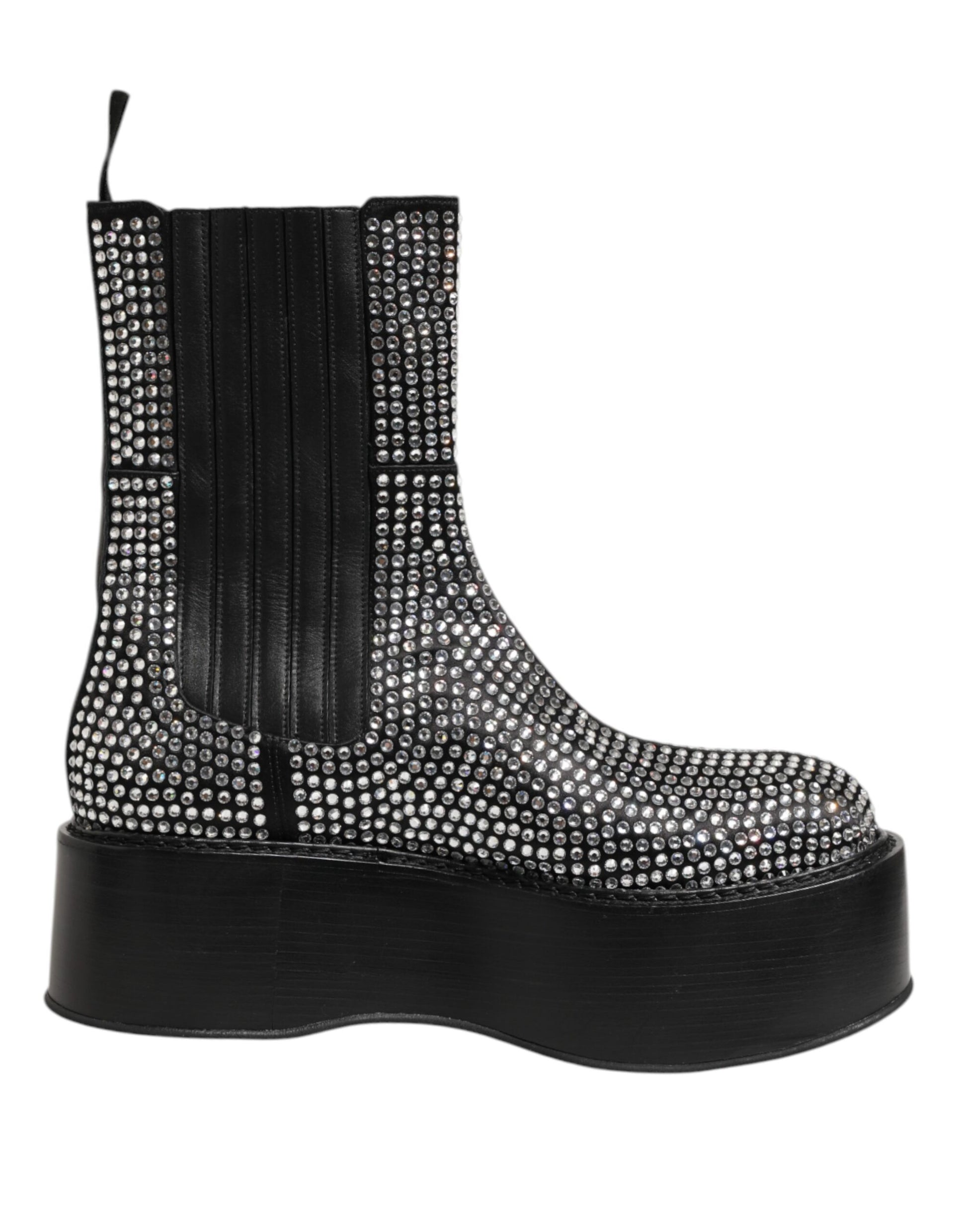Dolce & Gabbana Black Crystal Strass Mid Calf Short Boots