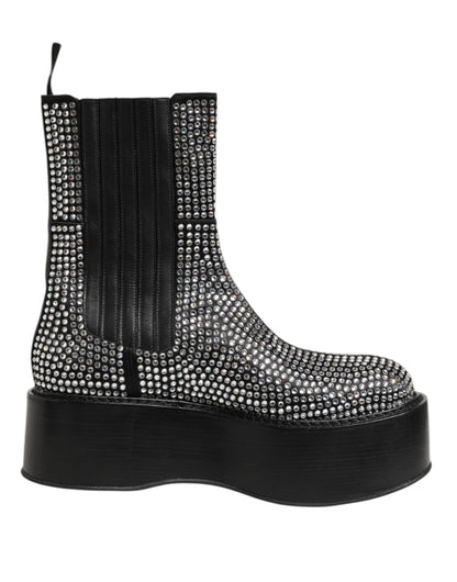 Dolce & Gabbana Black Crystal Strass Mid Calf Short Boots