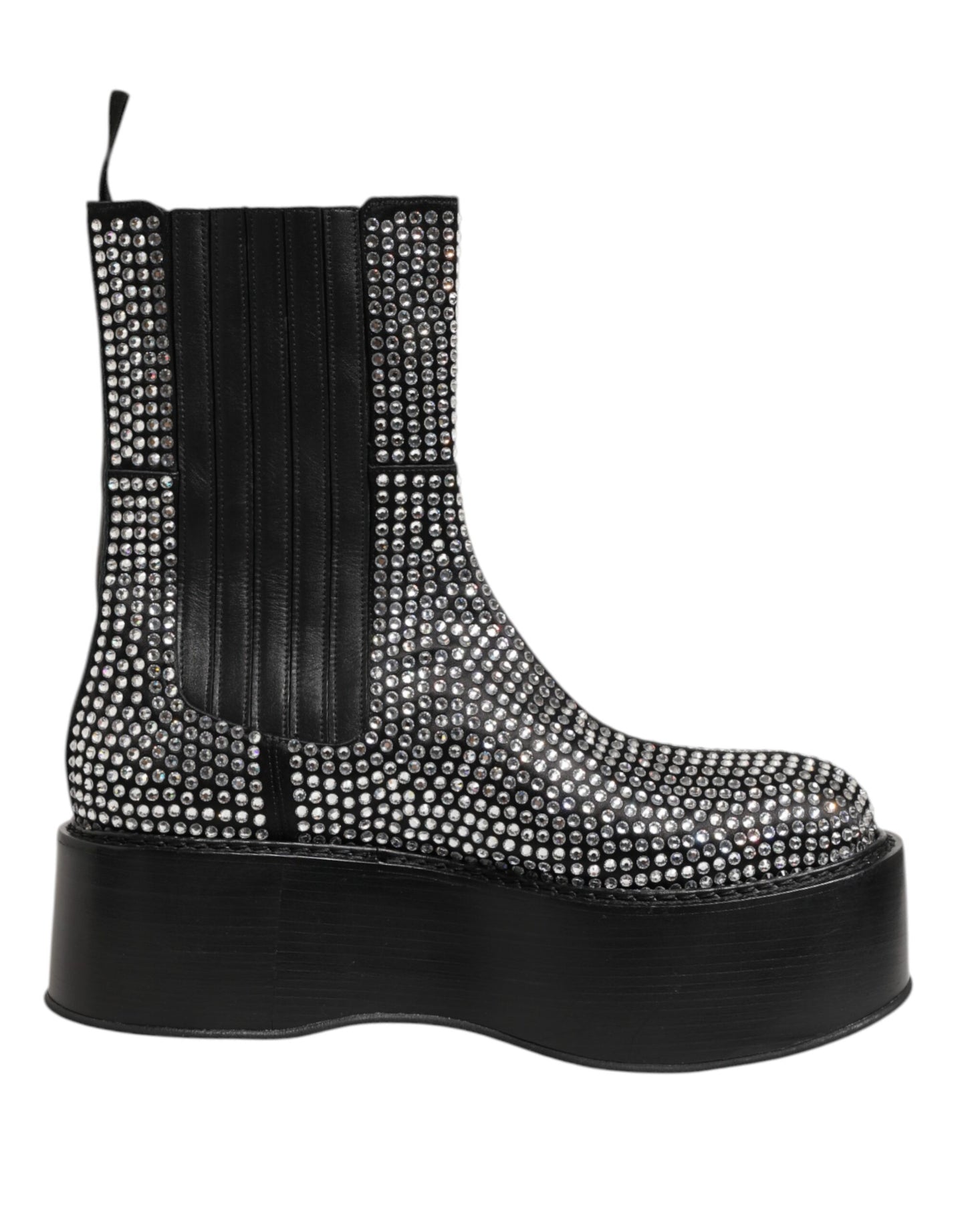 Dolce & Gabbana Black Crystal Strass Mid Calf Short Boots