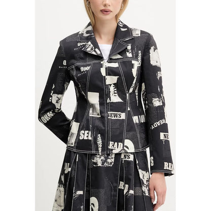 Desigual Black Cotton Sports Jacket with Newspaper Design