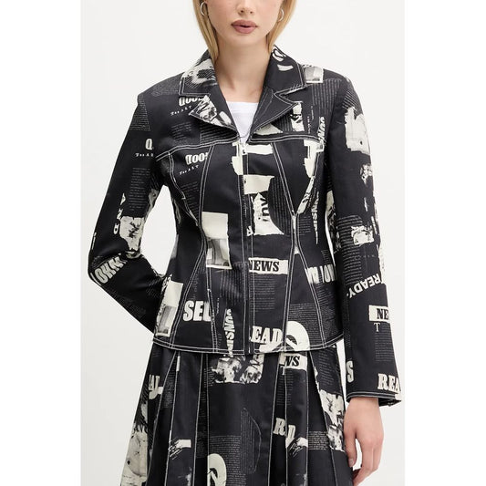 Desigual Black Cotton Sports Jacket with Newspaper Design