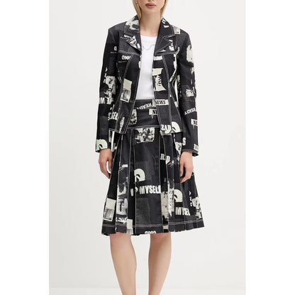 Desigual Black Cotton Sports Jacket with Newspaper Design