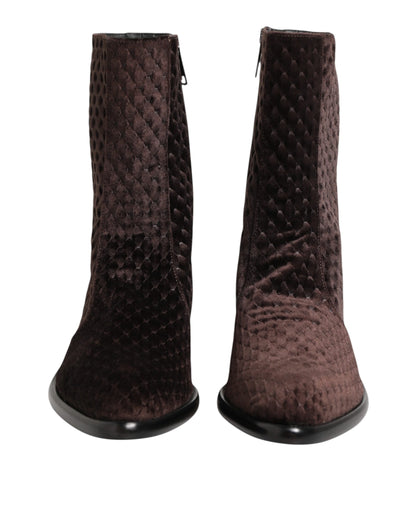 Dolce & Gabbana Brown Cotton Velvet Mid Calf Boots