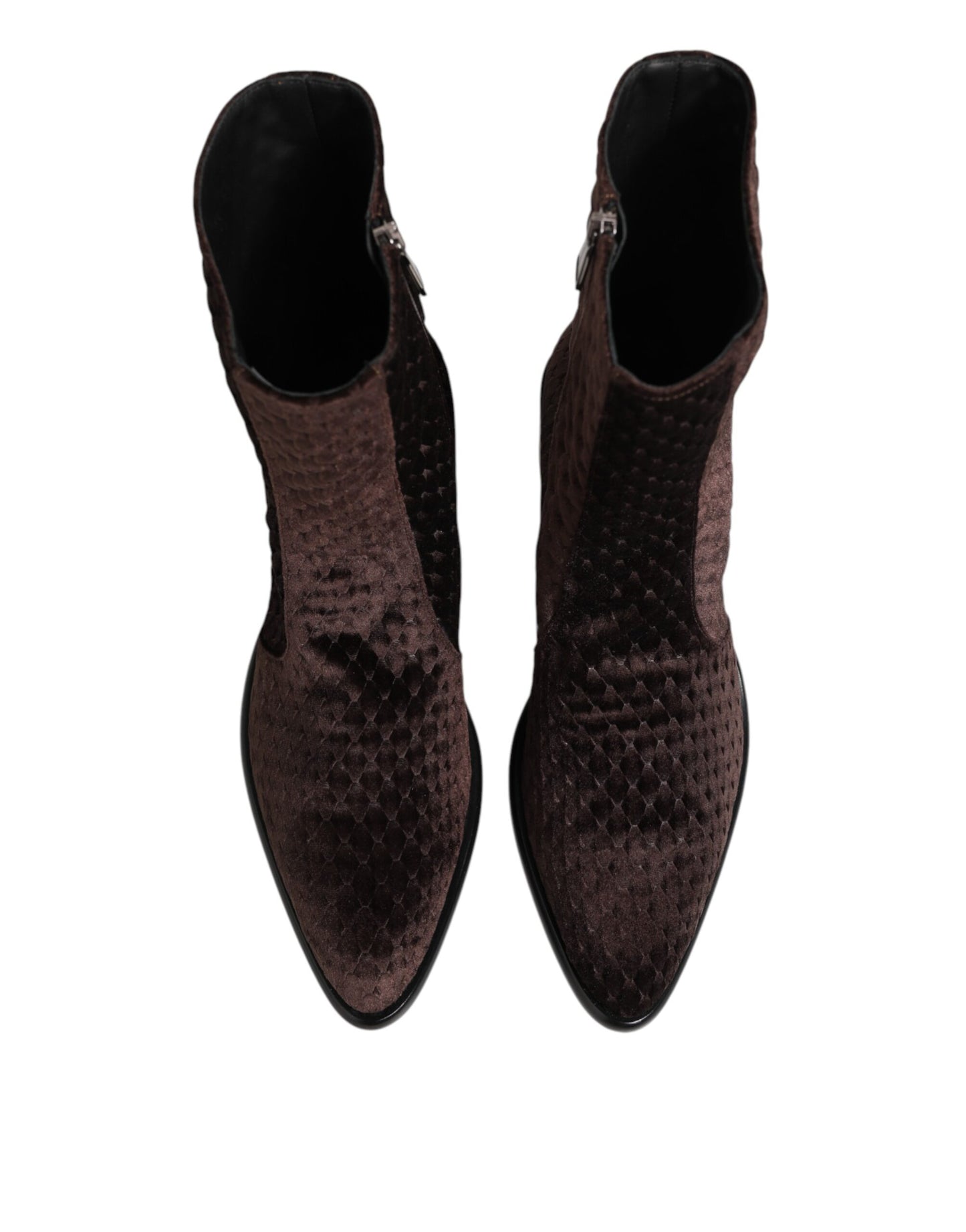 Dolce & Gabbana Brown Cotton Velvet Mid Calf Boots