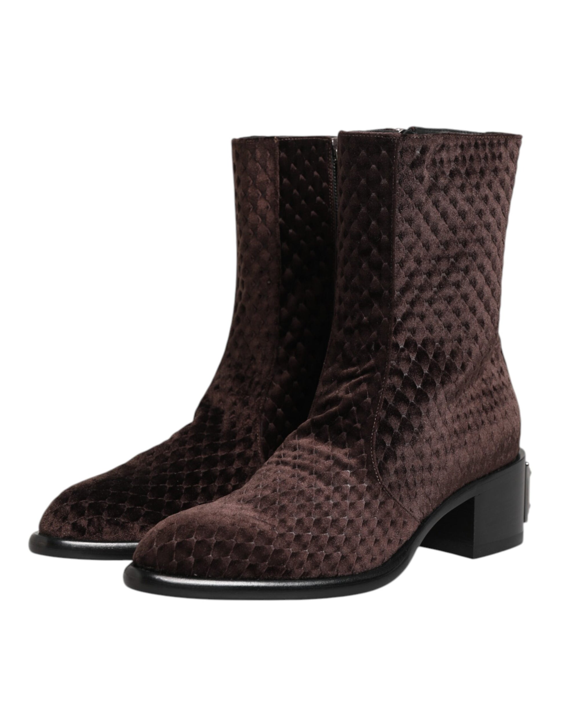 Dolce & Gabbana Brown Cotton Velvet Mid Calf Boots
