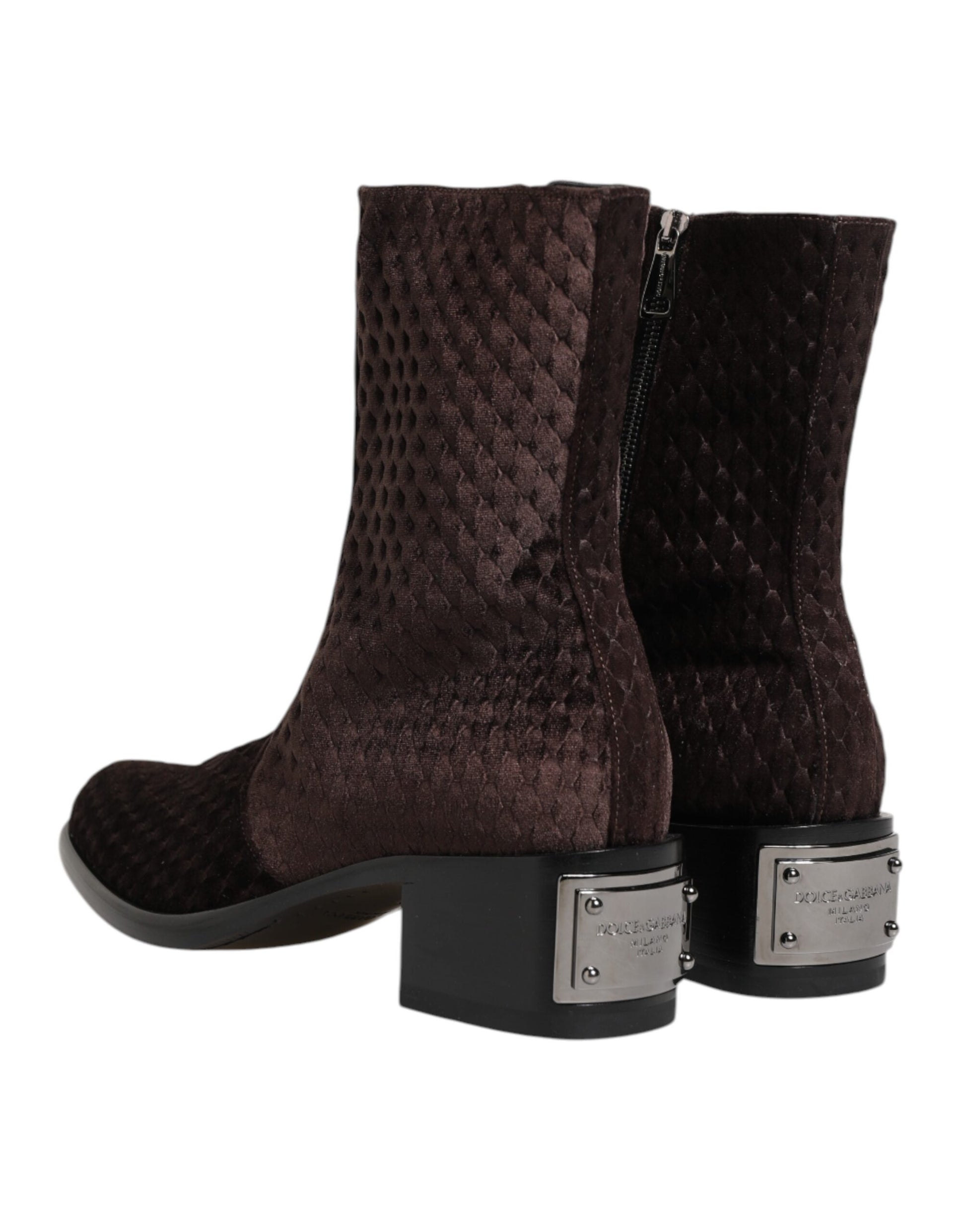Dolce & Gabbana Brown Cotton Velvet Mid Calf Boots