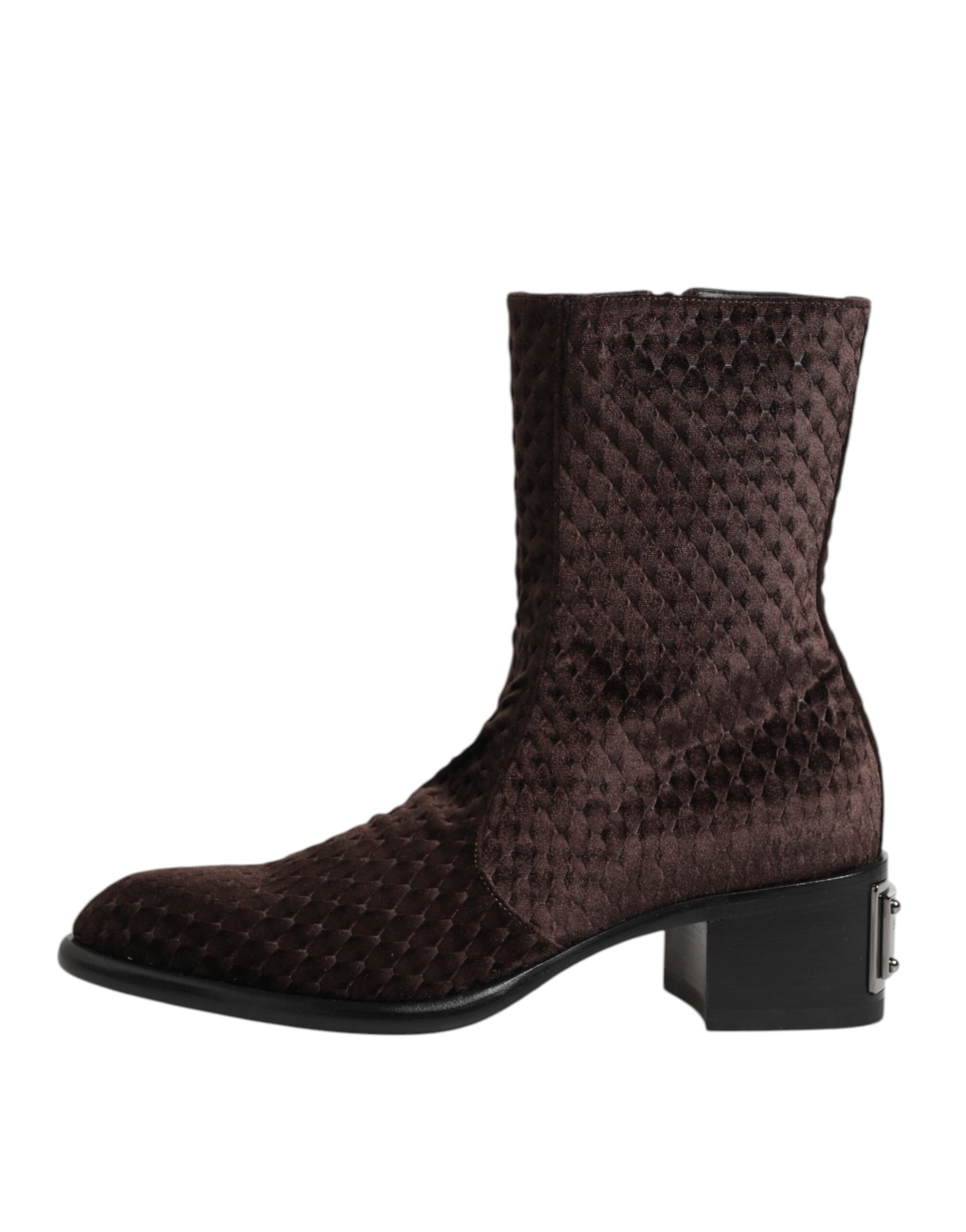 Dolce & Gabbana Brown Cotton Velvet Mid Calf Boots