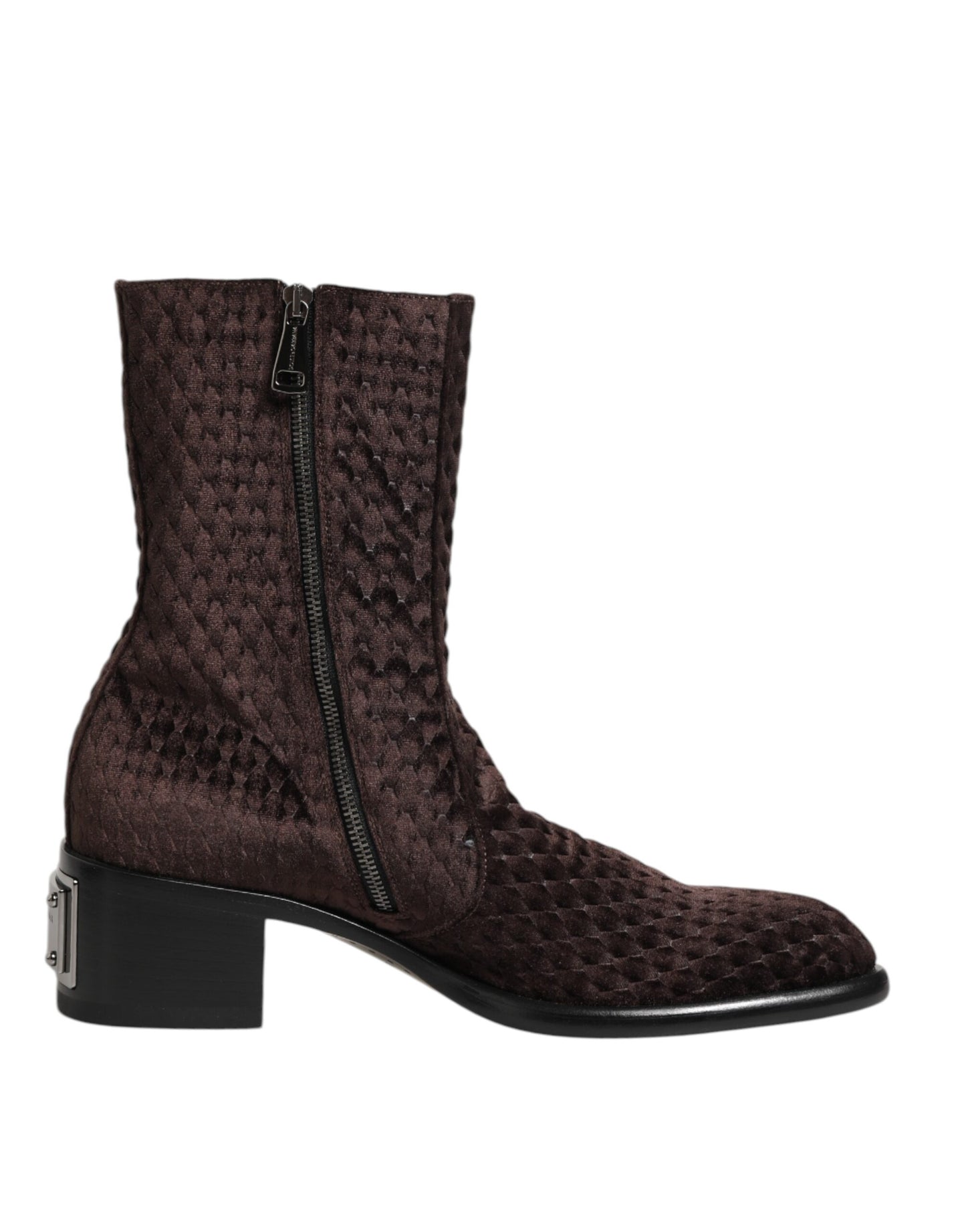 Dolce & Gabbana Brown Cotton Velvet Mid Calf Boots