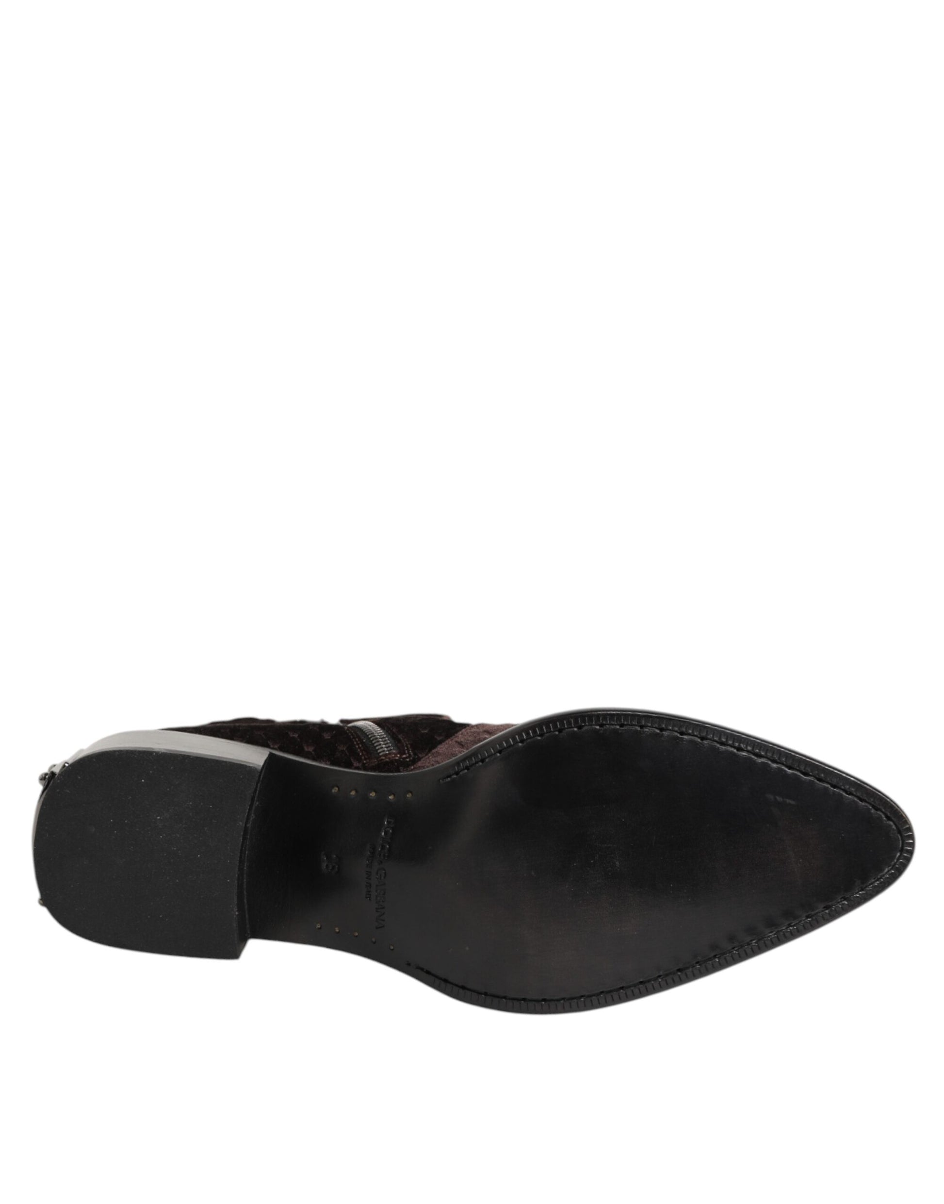 Dolce & Gabbana Brown Cotton Velvet Mid Calf Boots