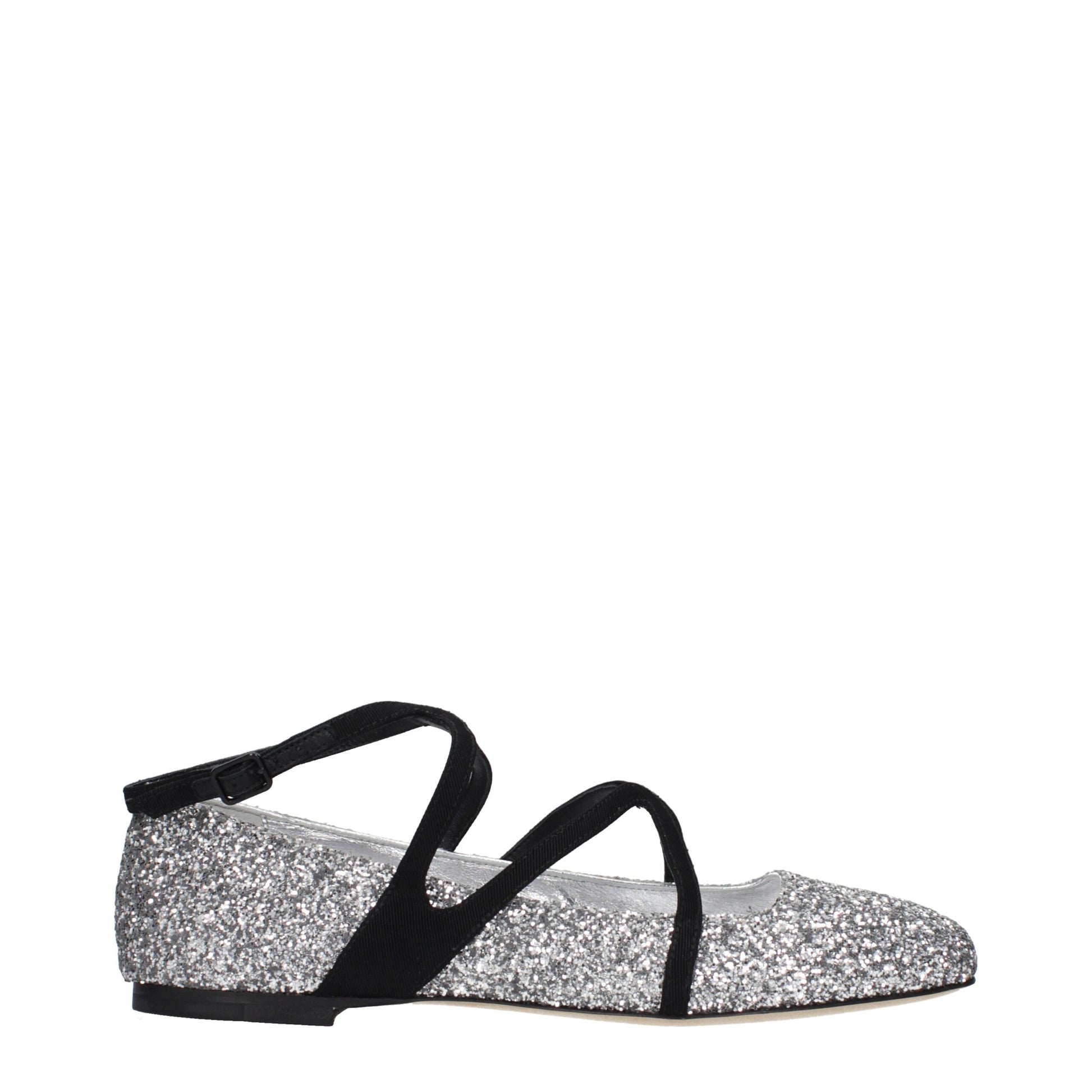 Jimmy Choo Gray Plastic Ballet Flats - Astoria Flat in Glitter Silver & Black