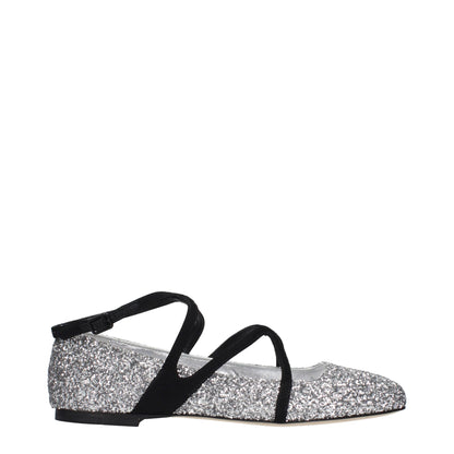 Jimmy Choo Gray Plastic Ballet Flats - Astoria Flat in Glitter Silver & Black