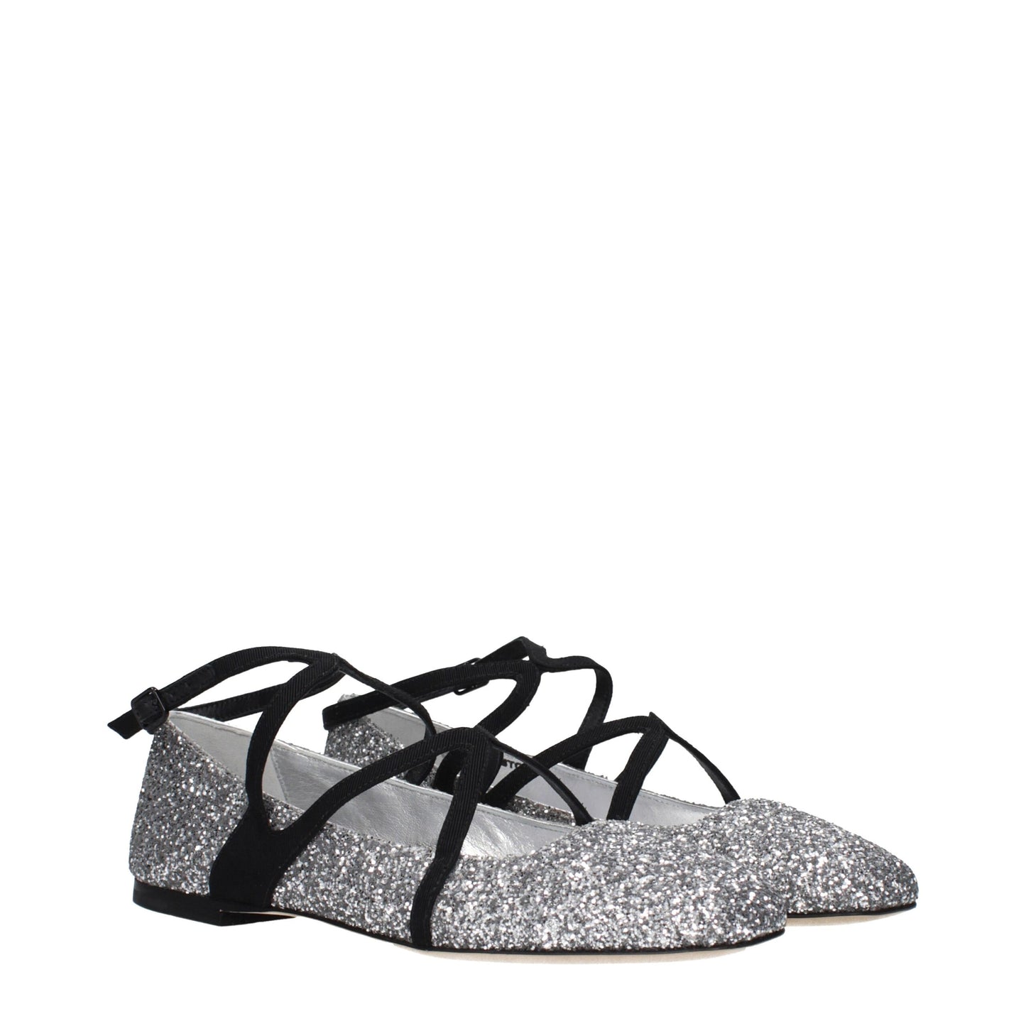 Jimmy Choo Gray Plastic Ballet Flats - Astoria Flat in Glitter Silver & Black