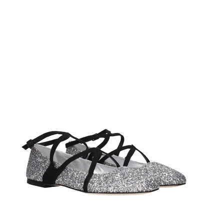 Jimmy Choo Gray Plastic Ballet Flats - Astoria Flat in Glitter Silver & Black