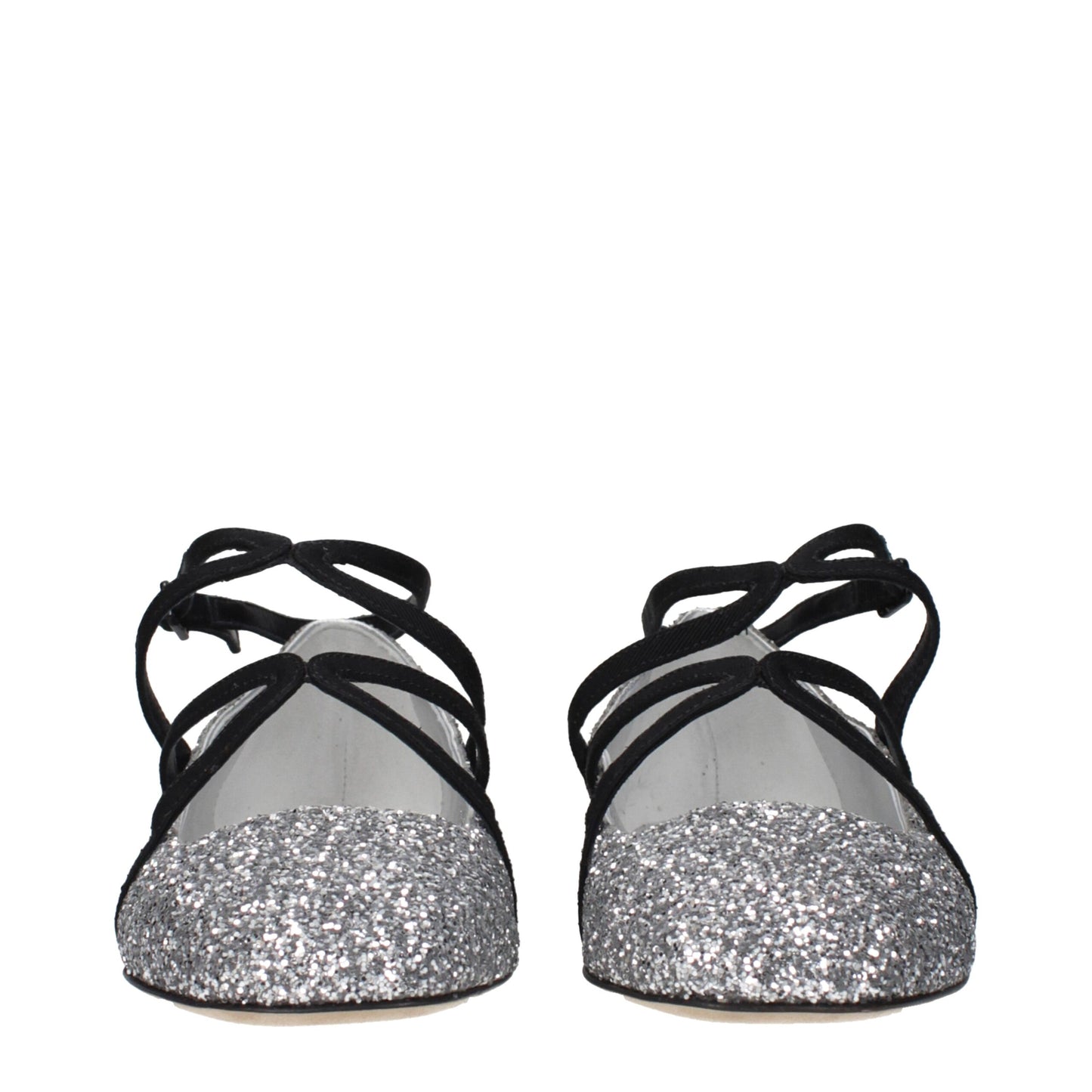 Jimmy Choo Gray Plastic Ballet Flats - Astoria Flat in Glitter Silver & Black