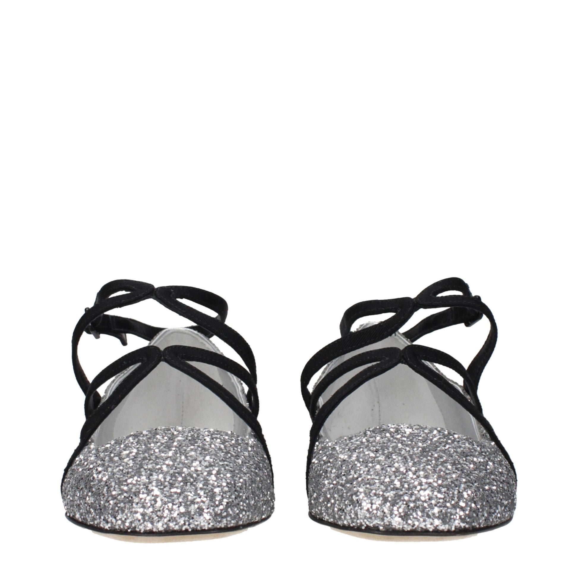 Jimmy Choo Gray Plastic Ballet Flats - Astoria Flat in Glitter Silver & Black