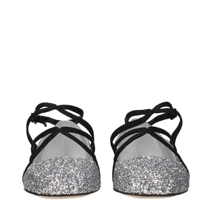 Jimmy Choo Gray Plastic Ballet Flats - Astoria Flat in Glitter Silver & Black