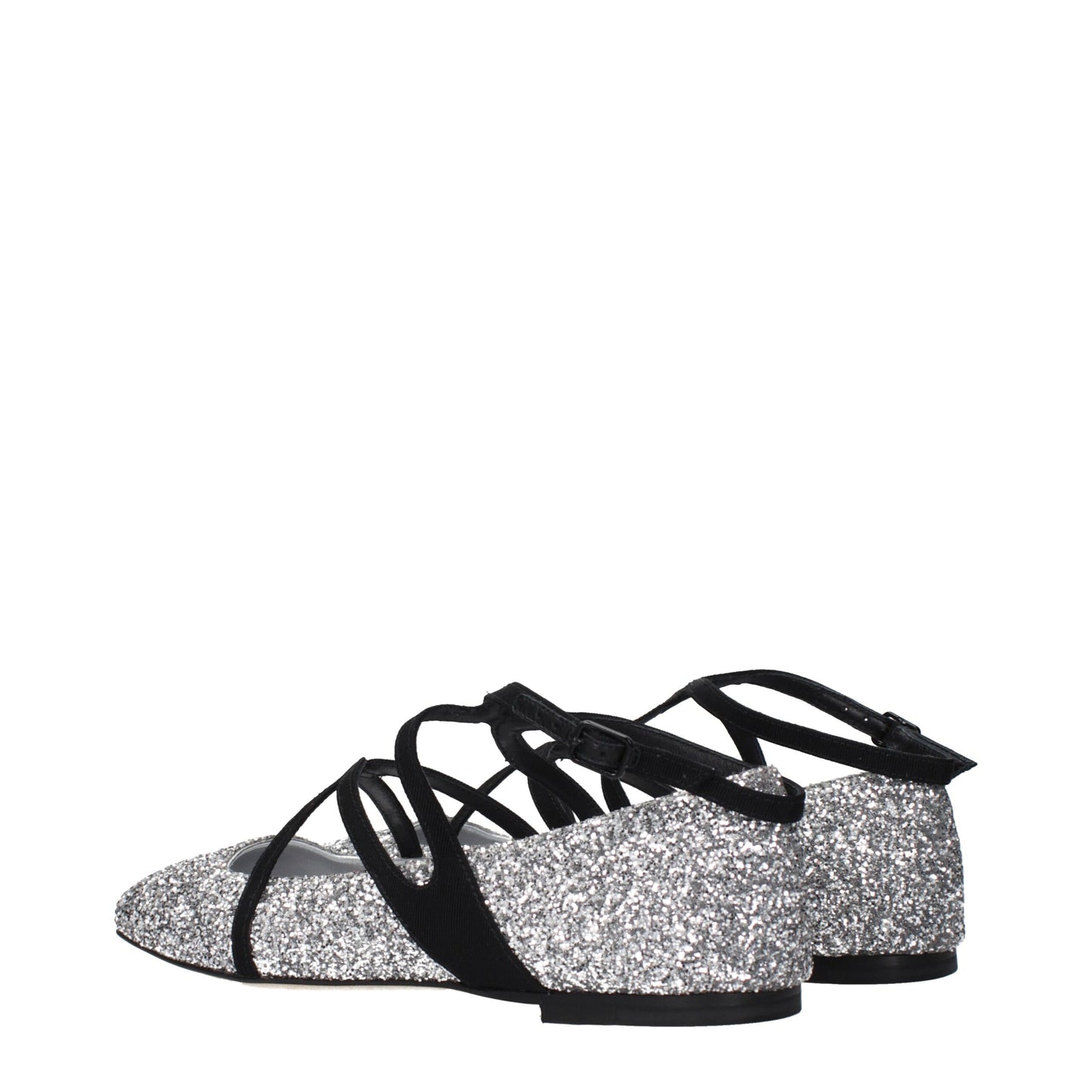 Jimmy Choo Gray Plastic Ballet Flats - Astoria Flat in Glitter Silver & Black