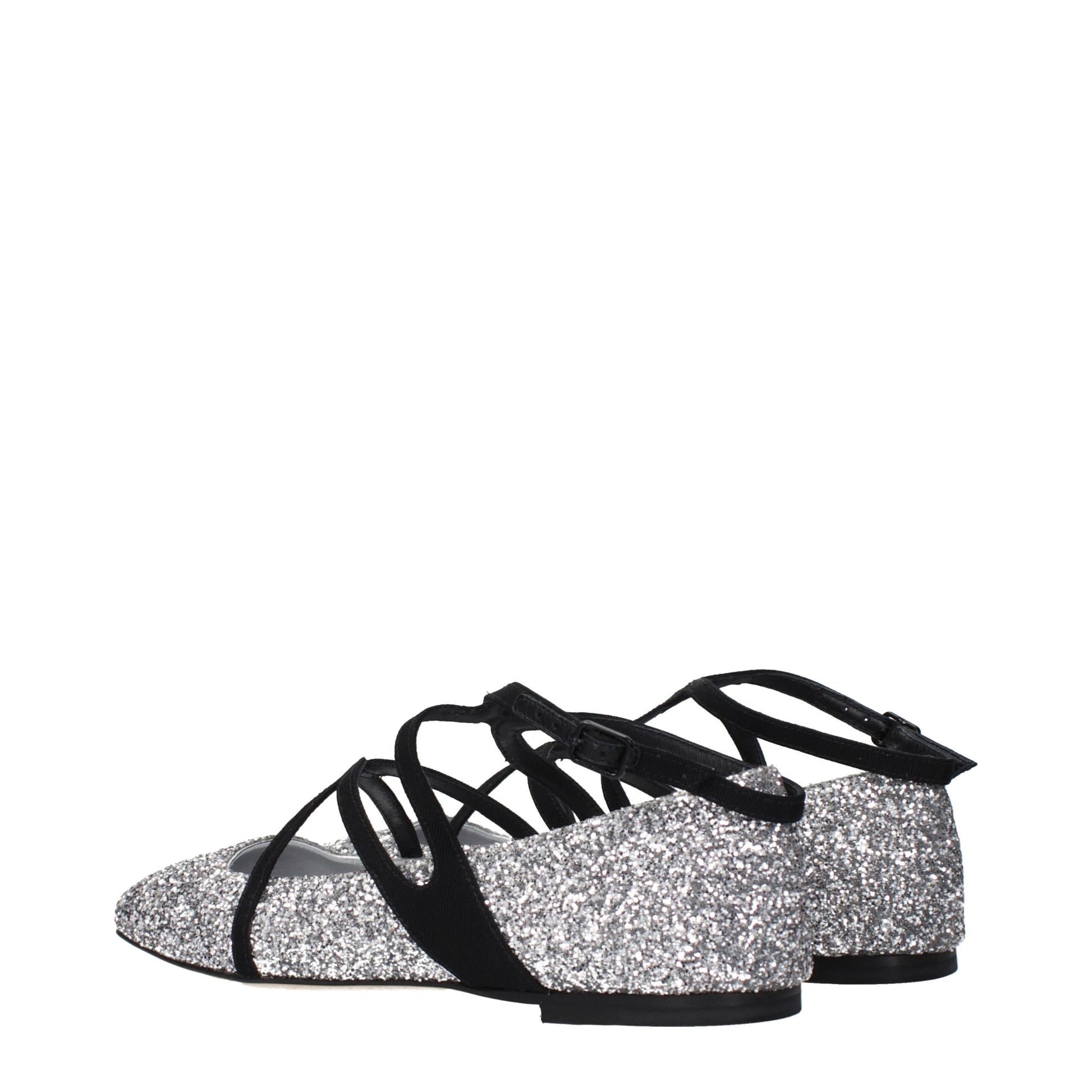 Jimmy Choo Gray Plastic Ballet Flats - Astoria Flat in Glitter Silver & Black