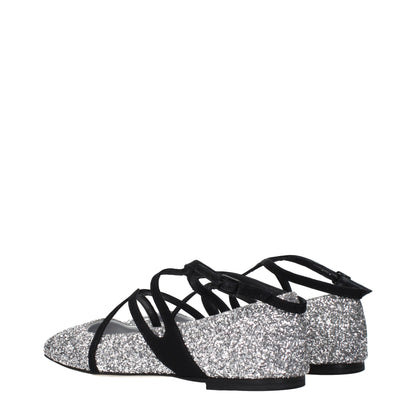 Jimmy Choo Gray Plastic Ballet Flats - Astoria Flat in Glitter Silver & Black