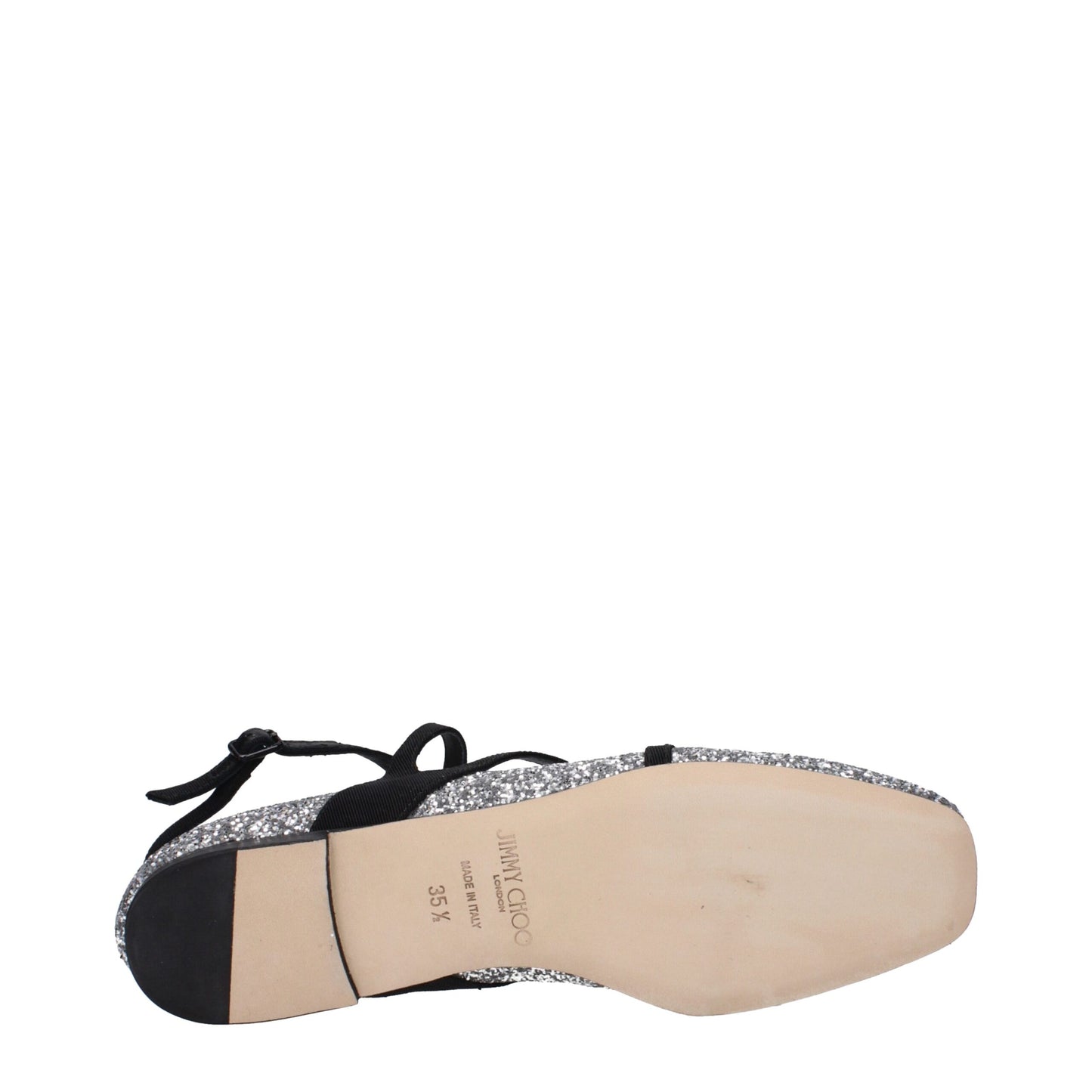Jimmy Choo Gray Plastic Ballet Flats - Astoria Flat in Glitter Silver & Black