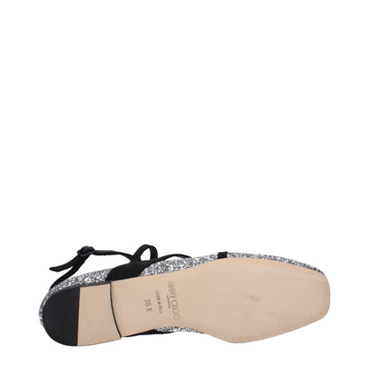 Jimmy Choo Gray Plastic Ballet Flats - Astoria Flat in Glitter Silver & Black