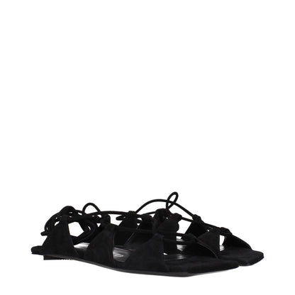 The Attico Black Leather Flat Sandals
