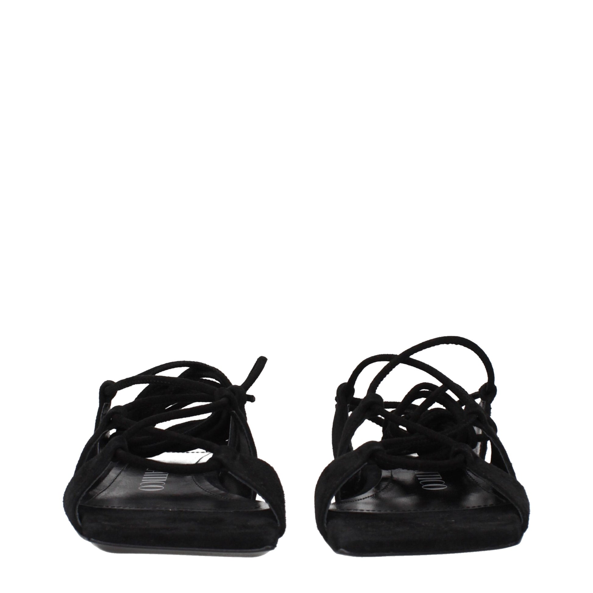 The Attico Black Leather Flat Sandals