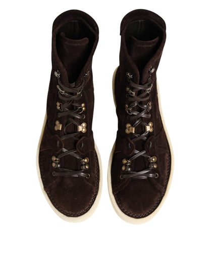 Dolce & Gabbana Brown Suede Lace Up Ankle Short Boots
