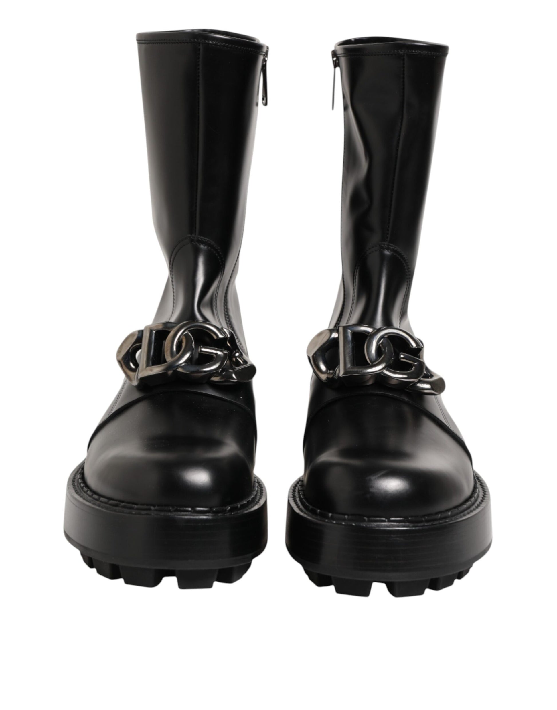 Dolce & Gabbana Black Logo Plaque Mid Calf Biker Boots